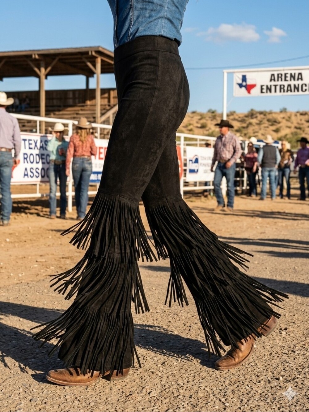 Vocal Western Triple Fringe High Waist Black Suede Pants Size M Boho Flare